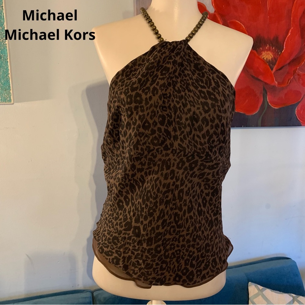 michael michael kors womens animal print silk halter top, size 12 Petite 12P